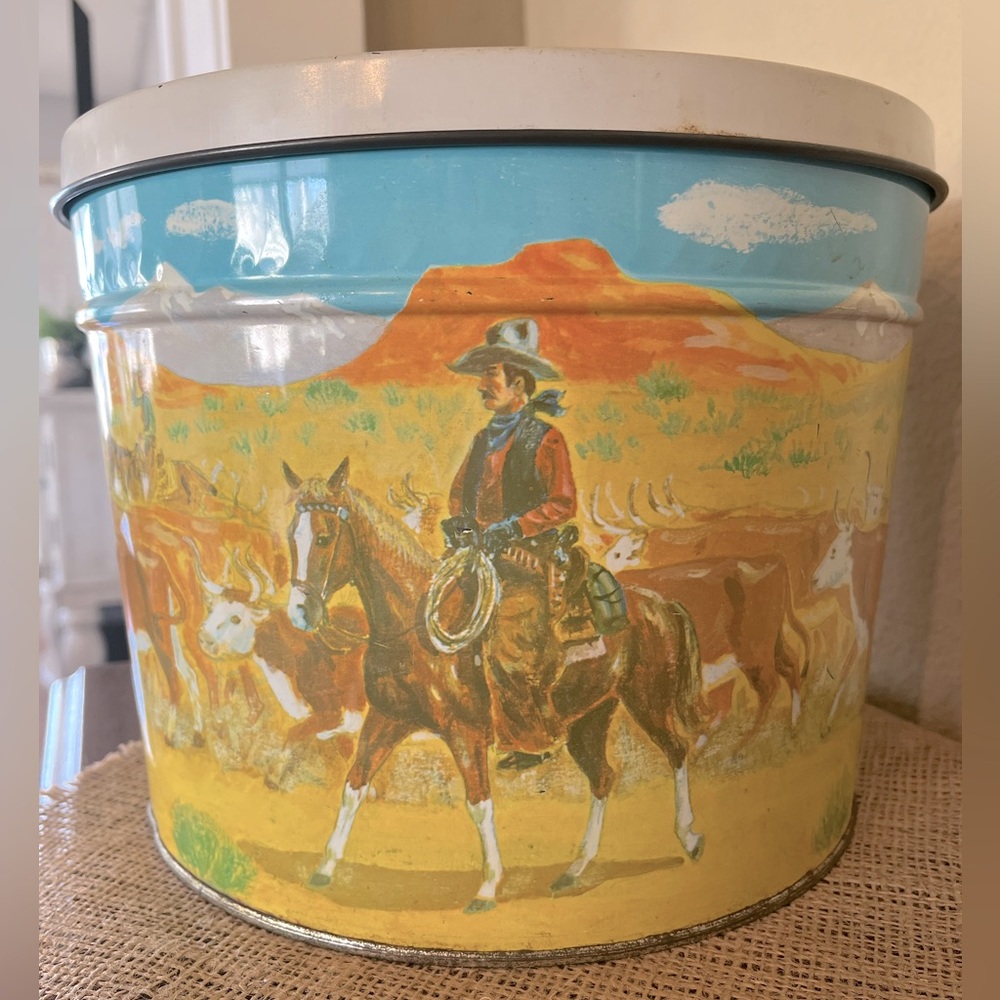 vintage Bertels Can Company cowboy tin